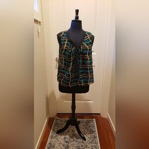 Tattoo Me Sleeveless Chain Pattern Blouse - Black, Teal, Gold